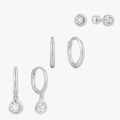 Everyday Bezel Trio Earrings Set in Silver