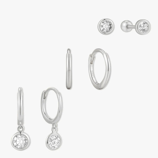 Everyday Bezel Trio Earrings Set in Silver