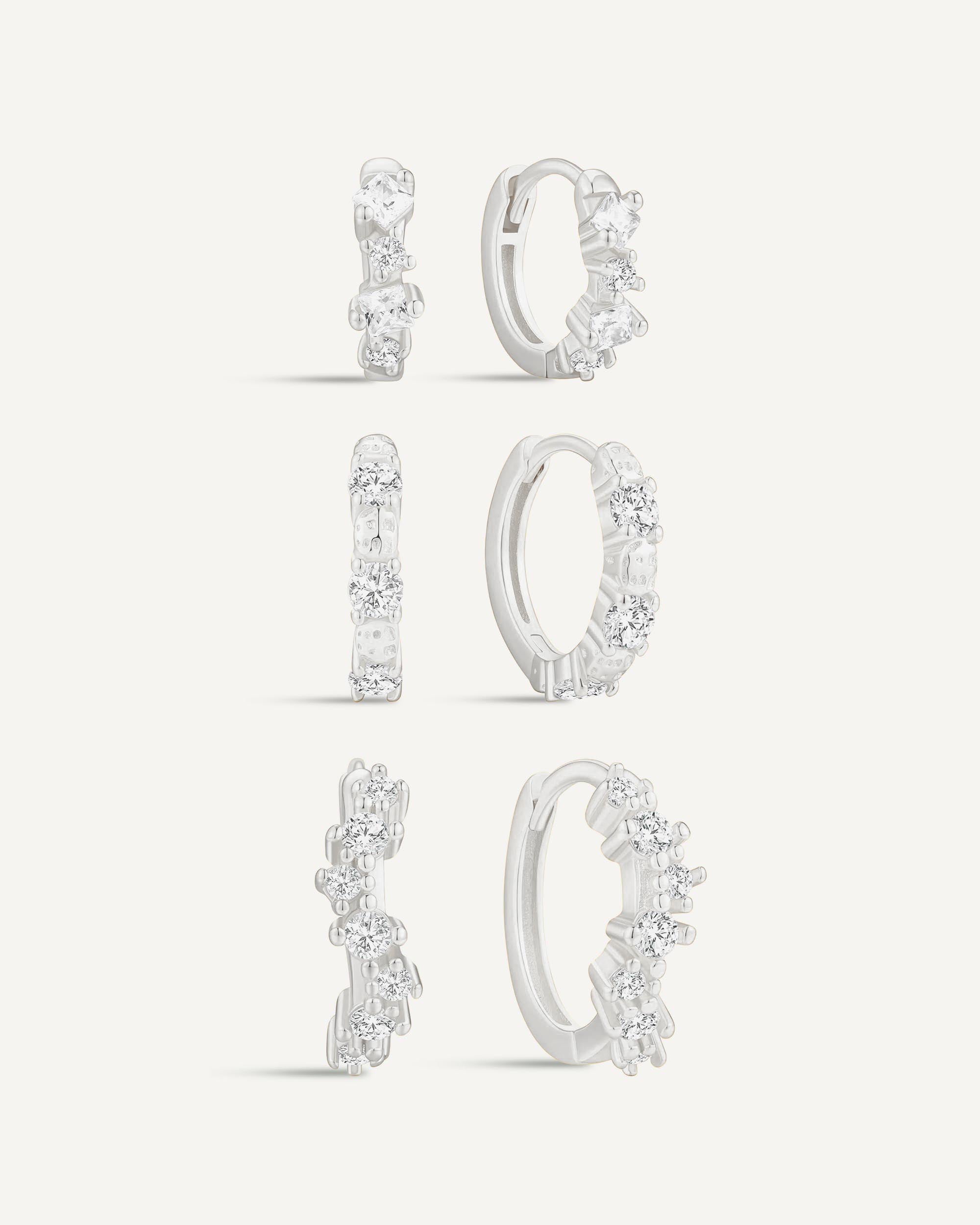 Starry Crystal Hoops Set in Silver