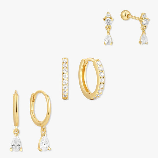 Teardrop Dangle Earring Set in Gold