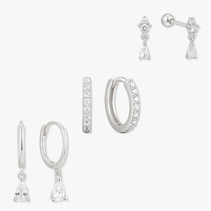 Teardrop Dangle Earring Set in Silver