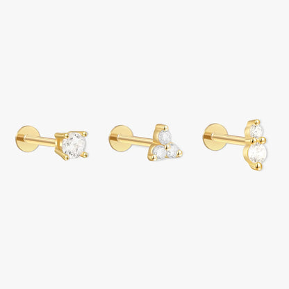 Trio Crystal Flat Back Studs Set in Gold