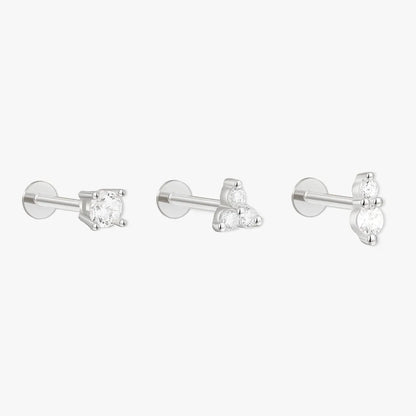 Trio Crystal Flat Back Studs Set in Silver