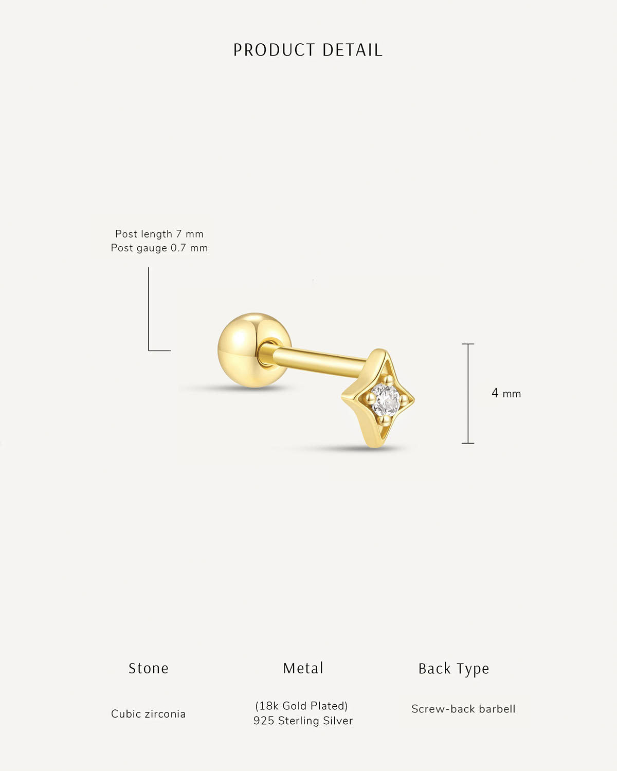 Small Star Crystal Barbell Studs in Gold