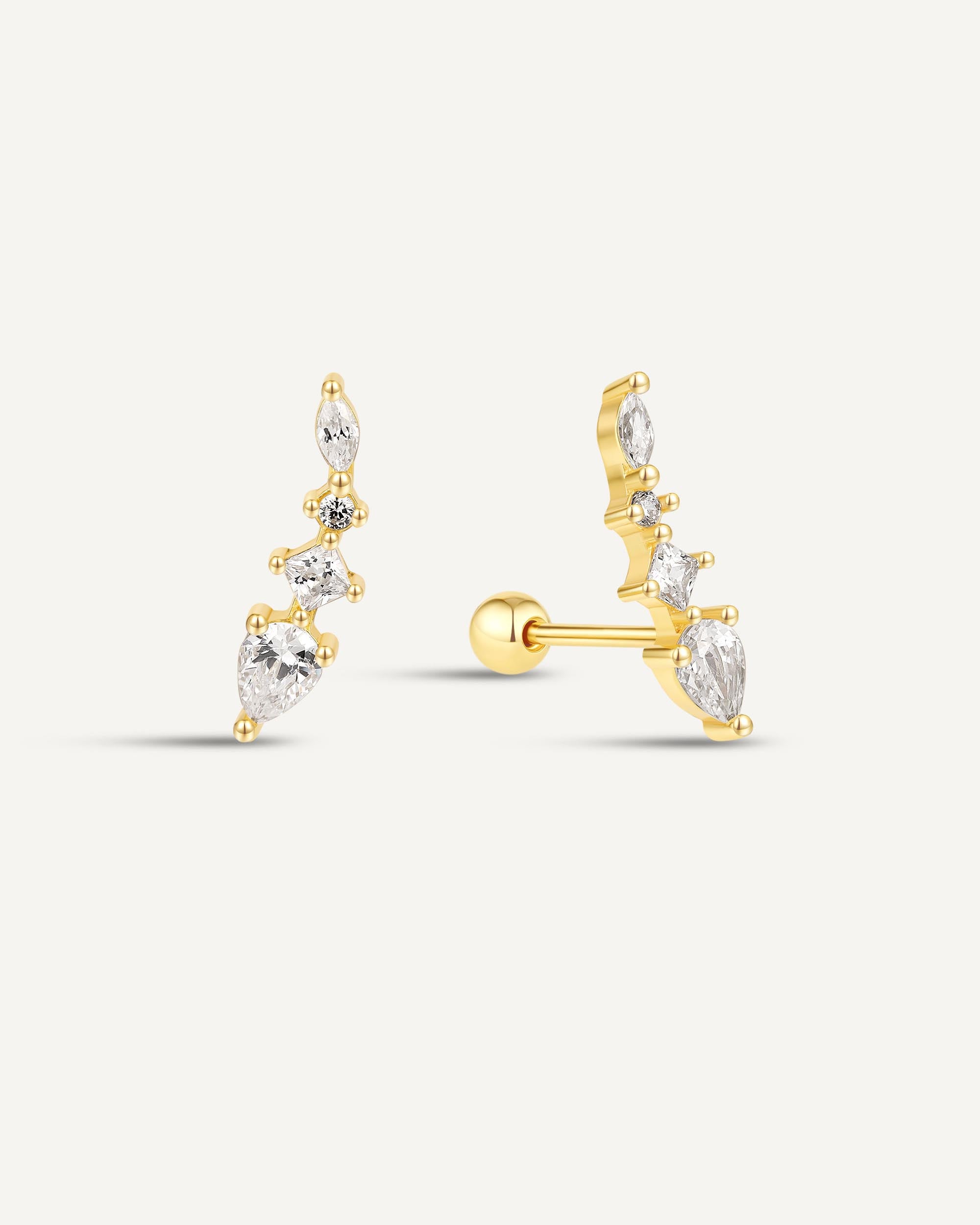 Crystal Cascade Barbell Stud In Gold