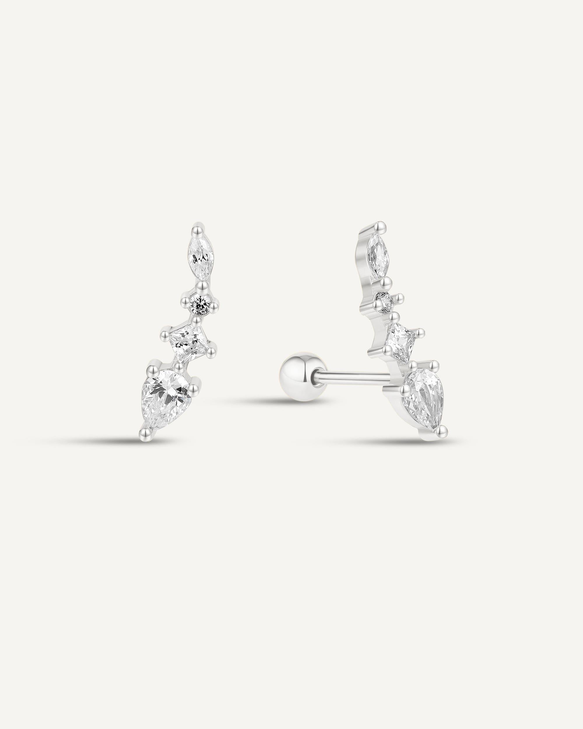 Crystal Cascade Barbell Stud In Silver