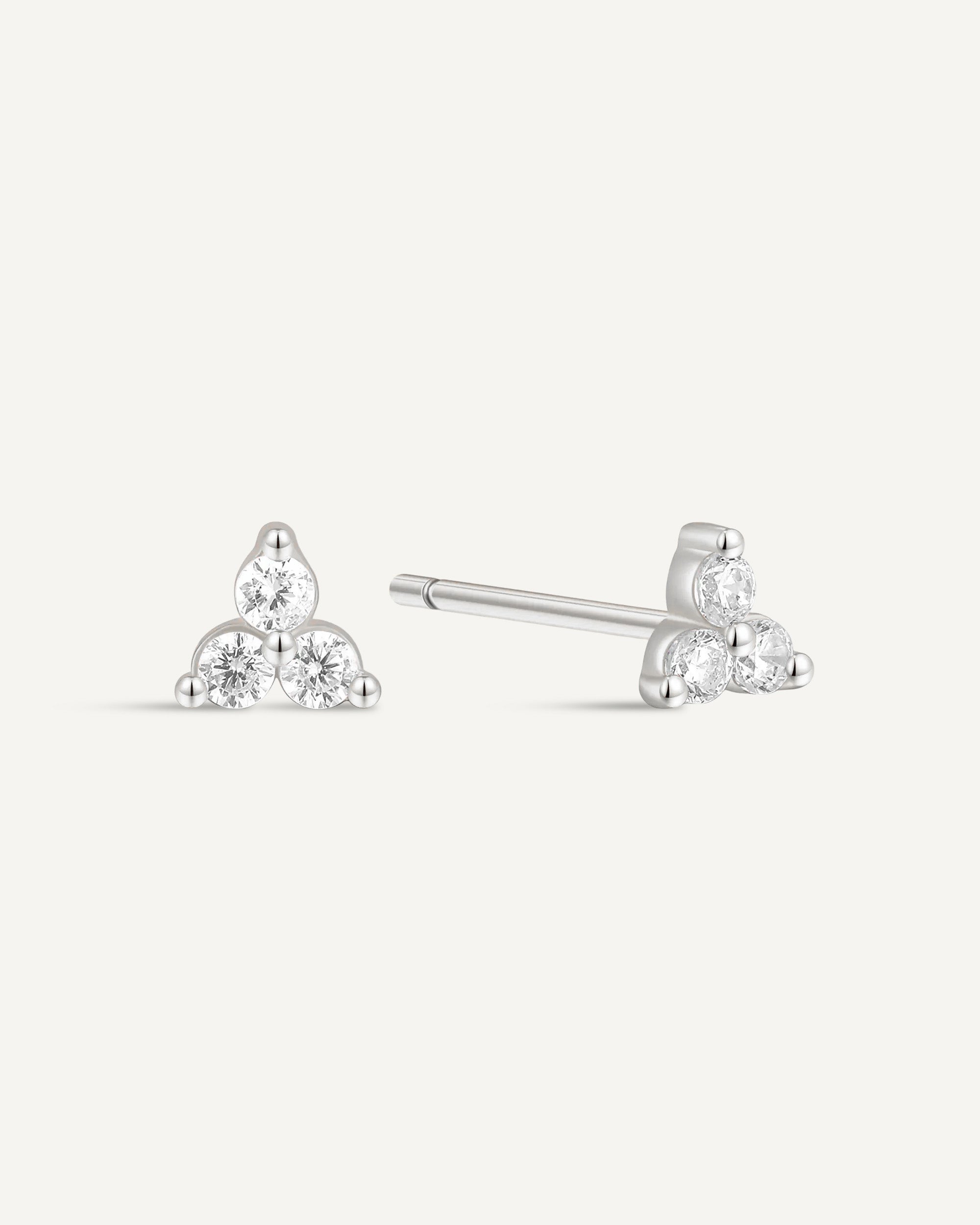 Triple Crystal Piercing Studs In Silver