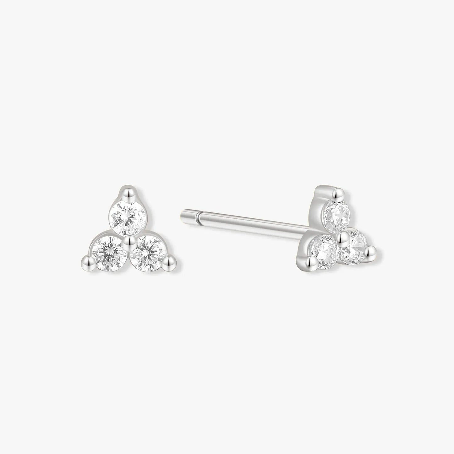 Triple Crystal Piercing Studs In Silver