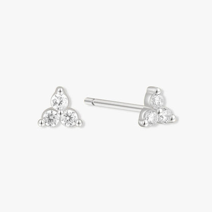 Triple Crystal Piercing Studs In Silver