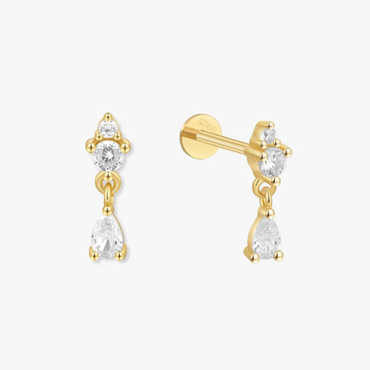 Crystal Teardrop Flat Back Helix Studs In Gold