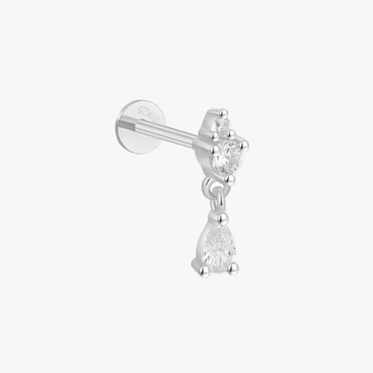 Crystal Teardrop Flatback Helix Studs In Silver