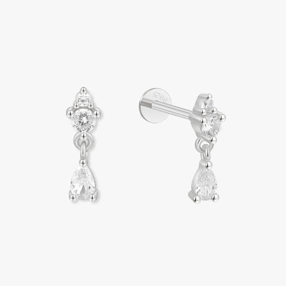 Crystal Teardrop Flatback Helix Studs In Silver