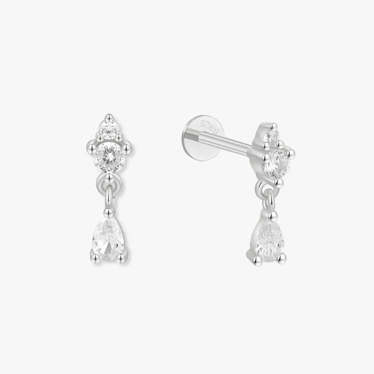 Crystal Teardrop Flatback Helix Studs In Silver