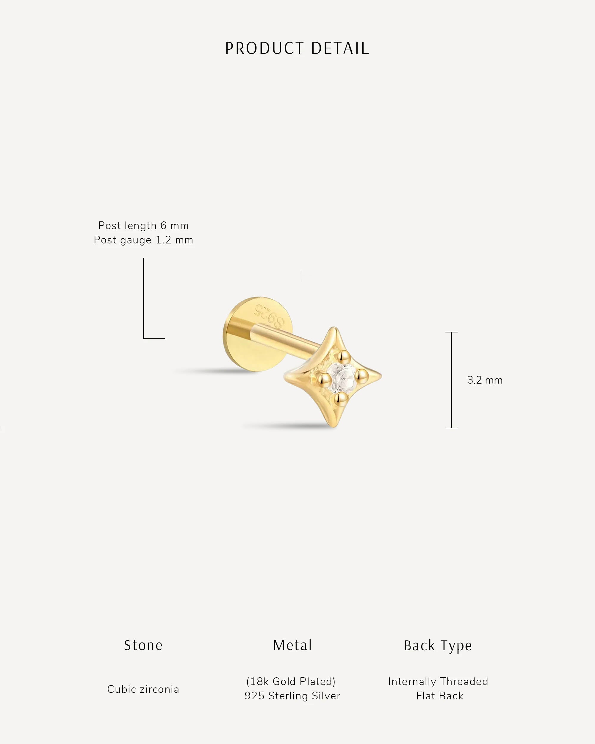 Cosmic Star Flat Back Stud in Gold