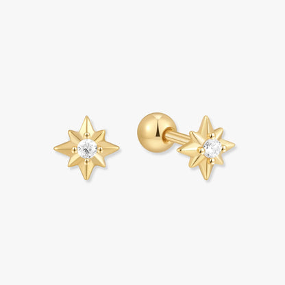 Starburst Crystal Barbell Studs in Gold