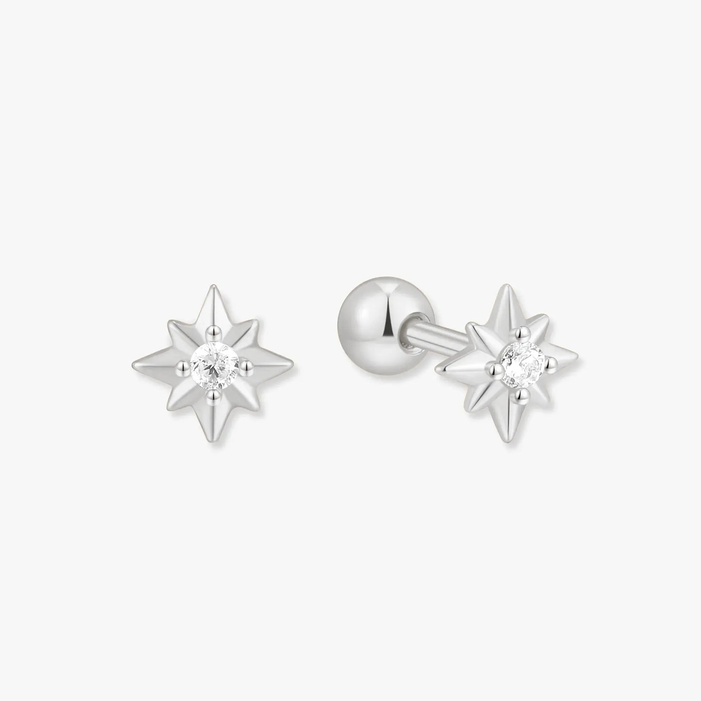 Starburst Crystal Barbell Studs In Silver