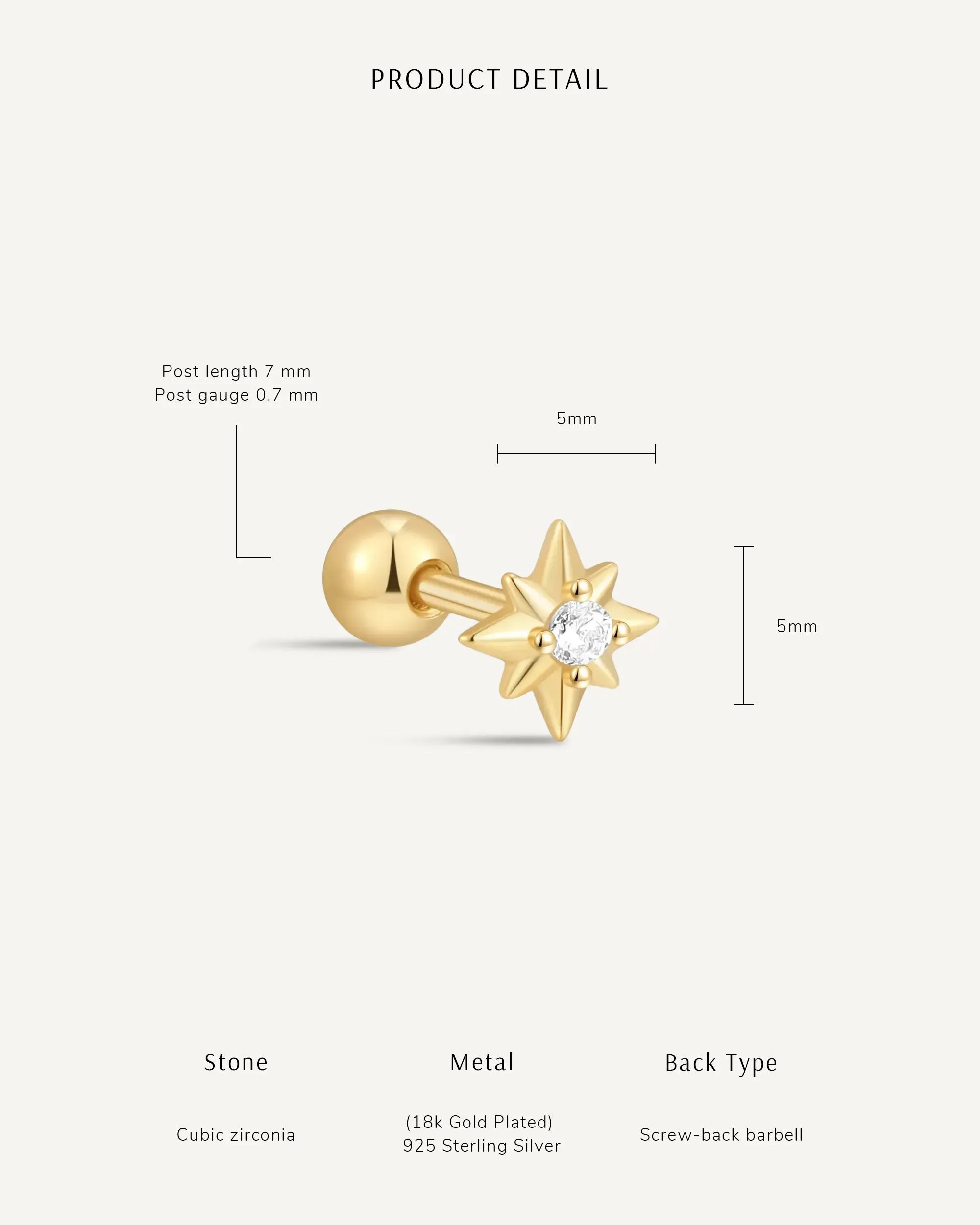 Starburst Helix Barbell Stud in Gold
