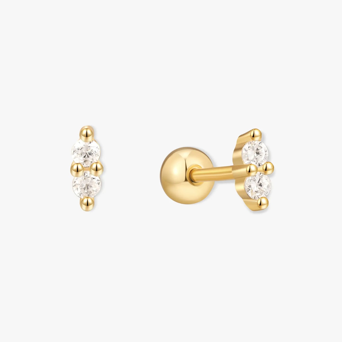 Duo Crystal Barbell Studs In Gold