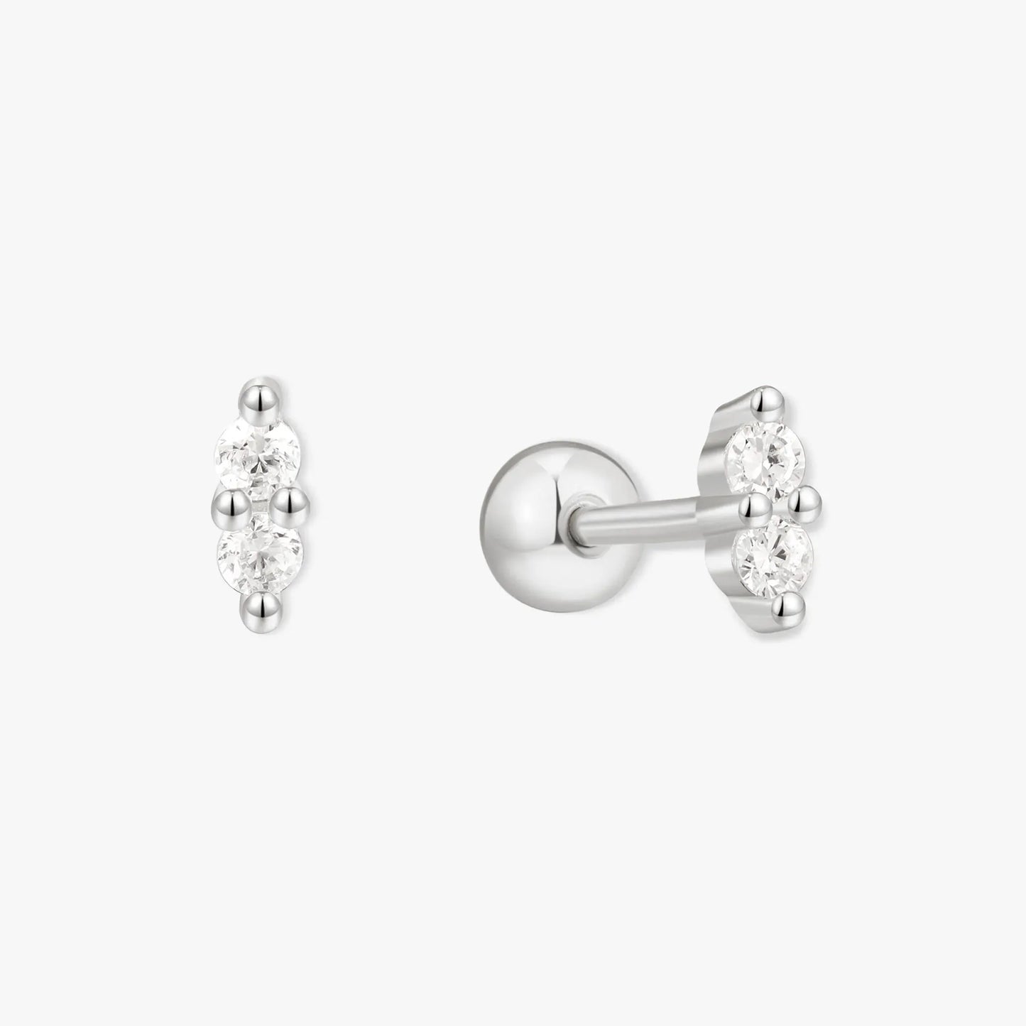 Duo Crystal Barbell Studs In Silver
