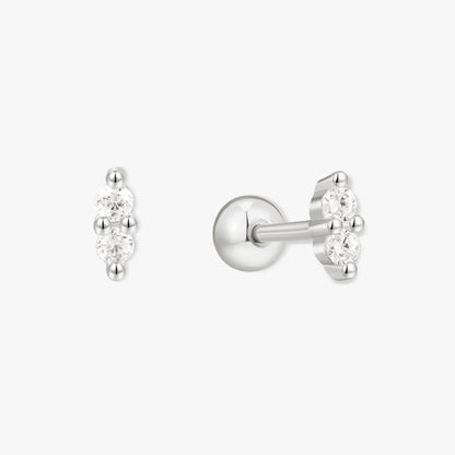 Duo Crystal Barbell Studs In Silver