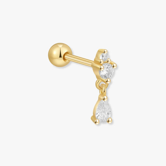 Crystal Teardrop Barbell Studs In Gold