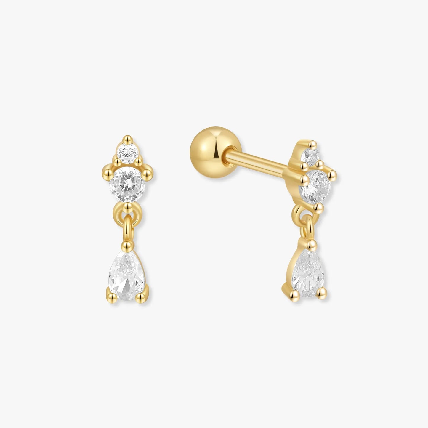 Crystal Teardrop Barbell Studs In Gold