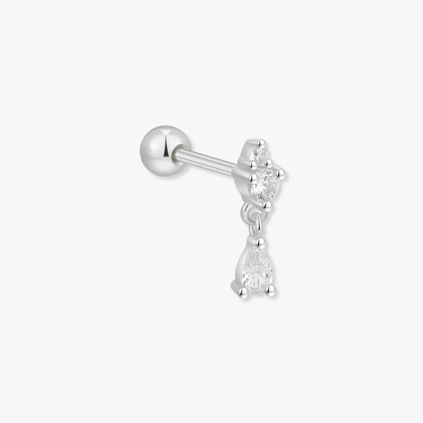 Crystal Teardrop Barbell Studs In Silver