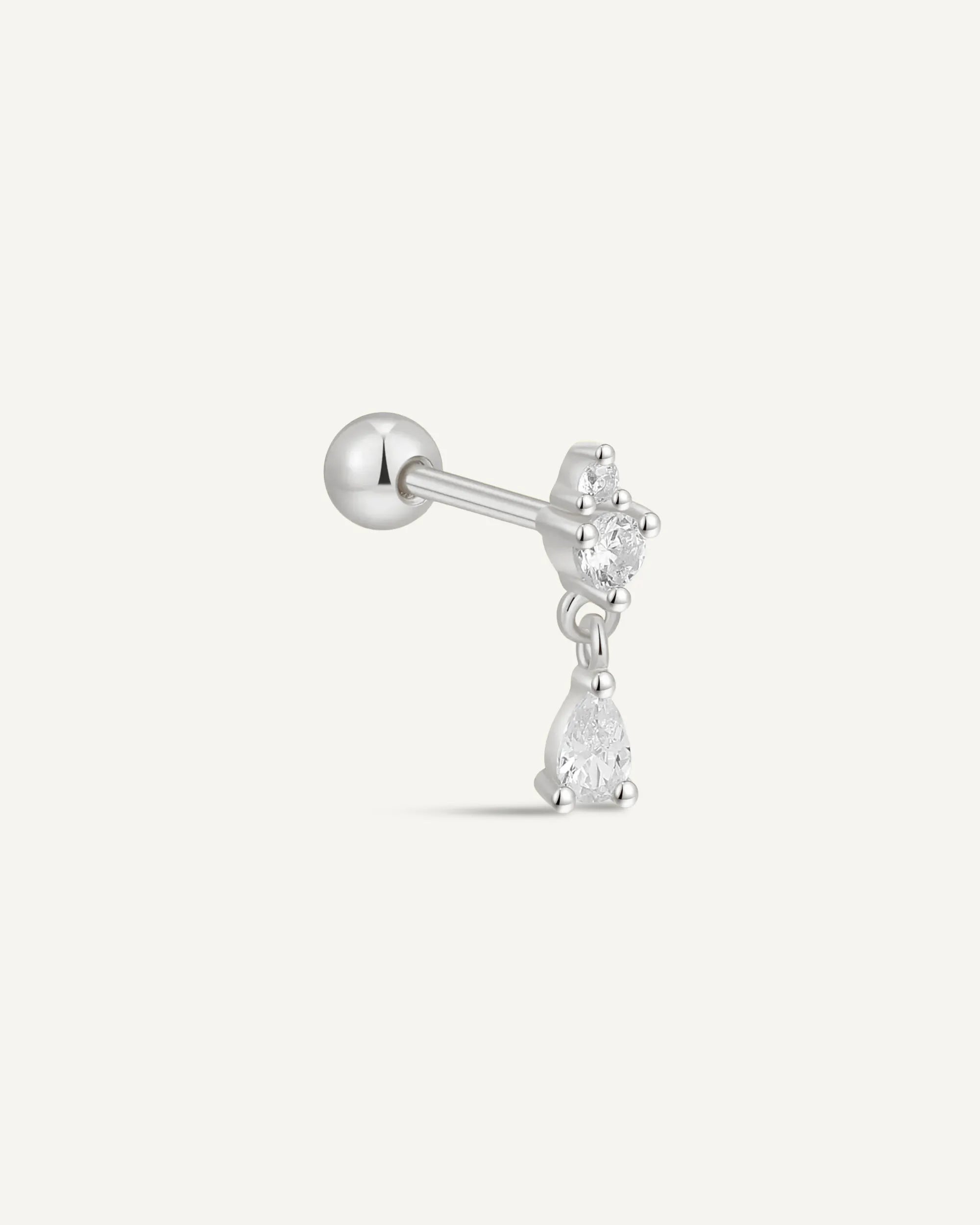 Crystal Teardrop Barbell Stud In Silver