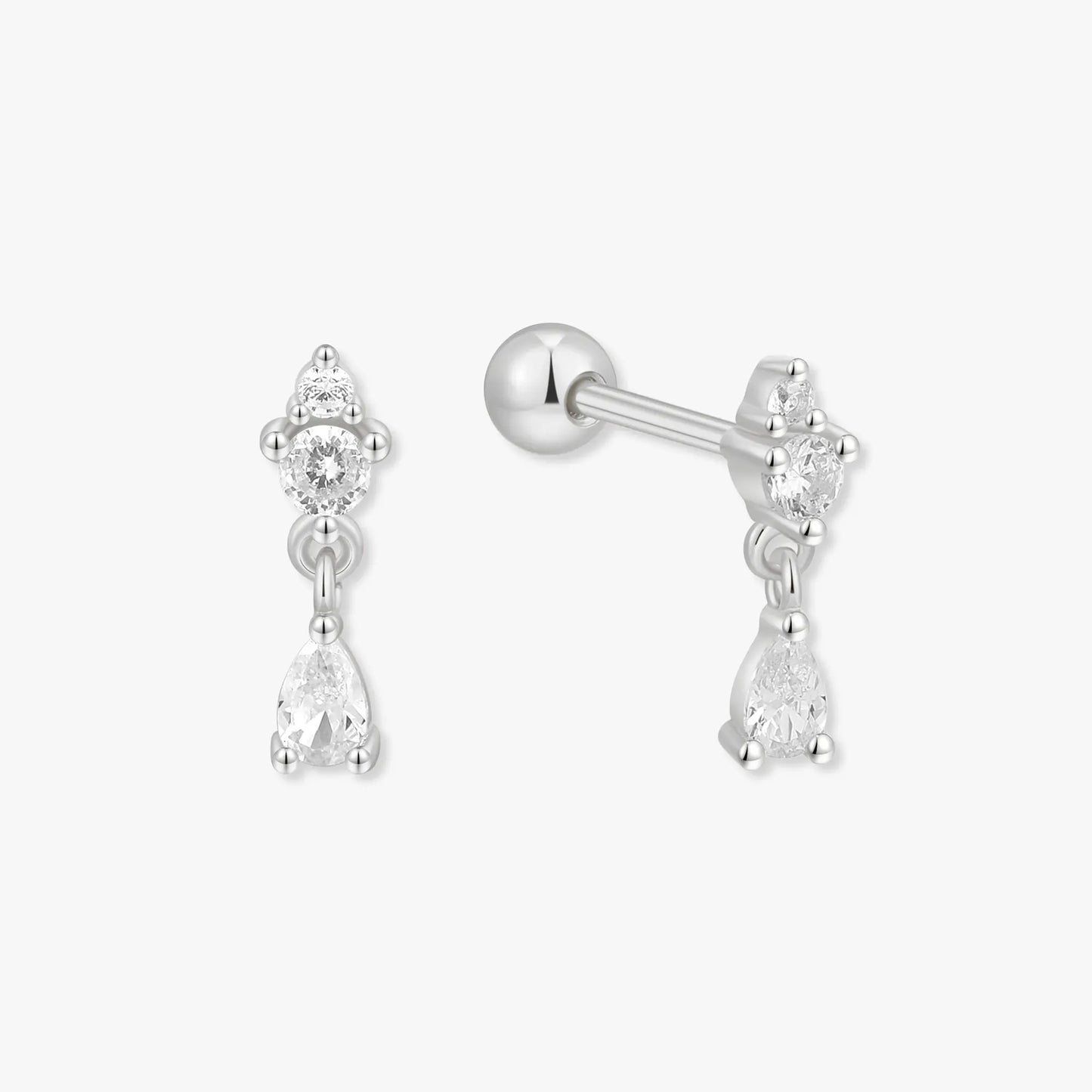 Crystal Teardrop Barbell Studs In Silver