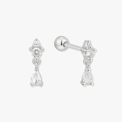 Crystal Teardrop Barbell Studs In Silver