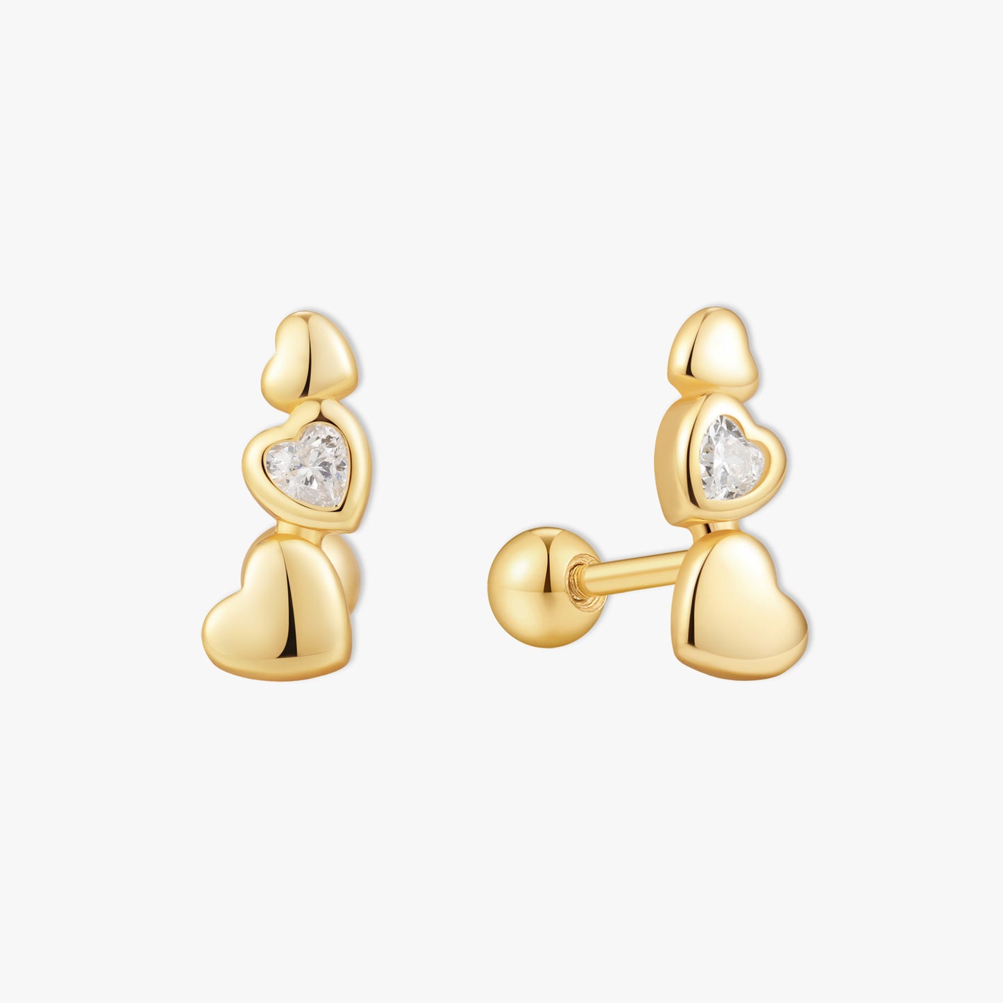 Triple Heart Barbell Studs In Gold
