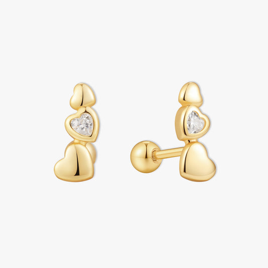 Triple Heart Barbell Studs In Gold