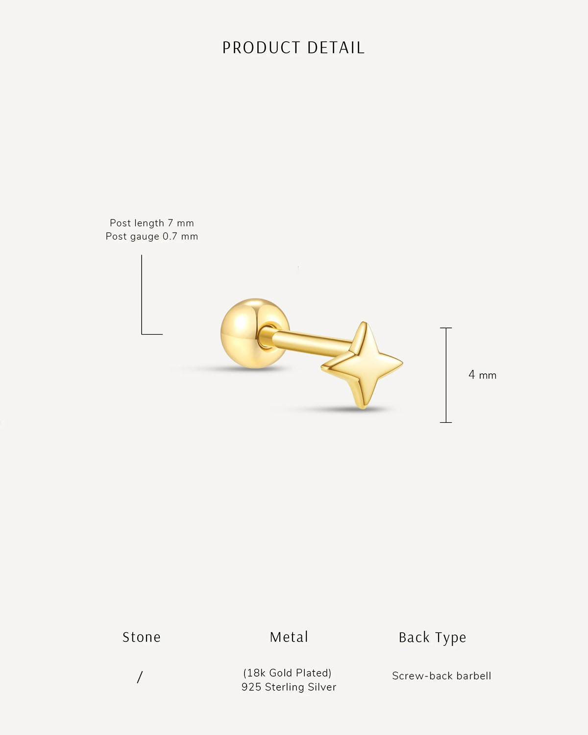 Plain Star Barbell Studs In Gold