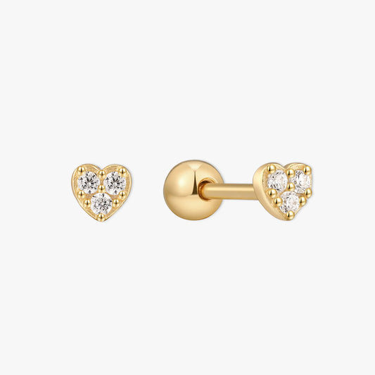 Crystal Heart Barbell Studs In Gold