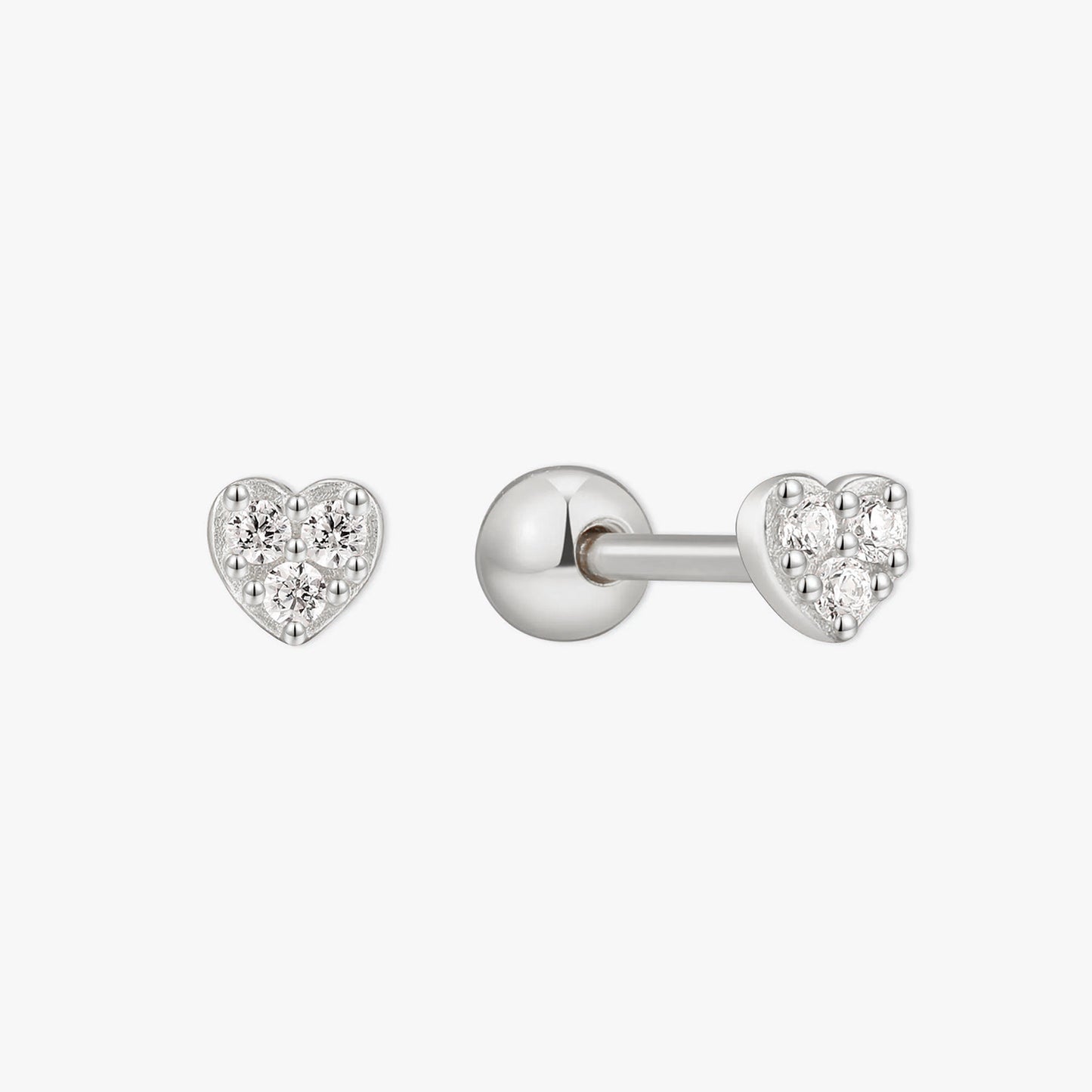 Crystal Heart Barbell Studs In Silver