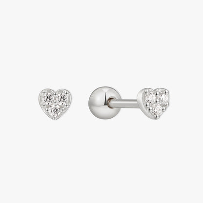 Crystal Heart Barbell Studs In Silver