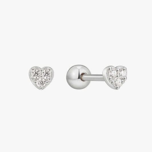Crystal Heart Barbell Studs In Silver