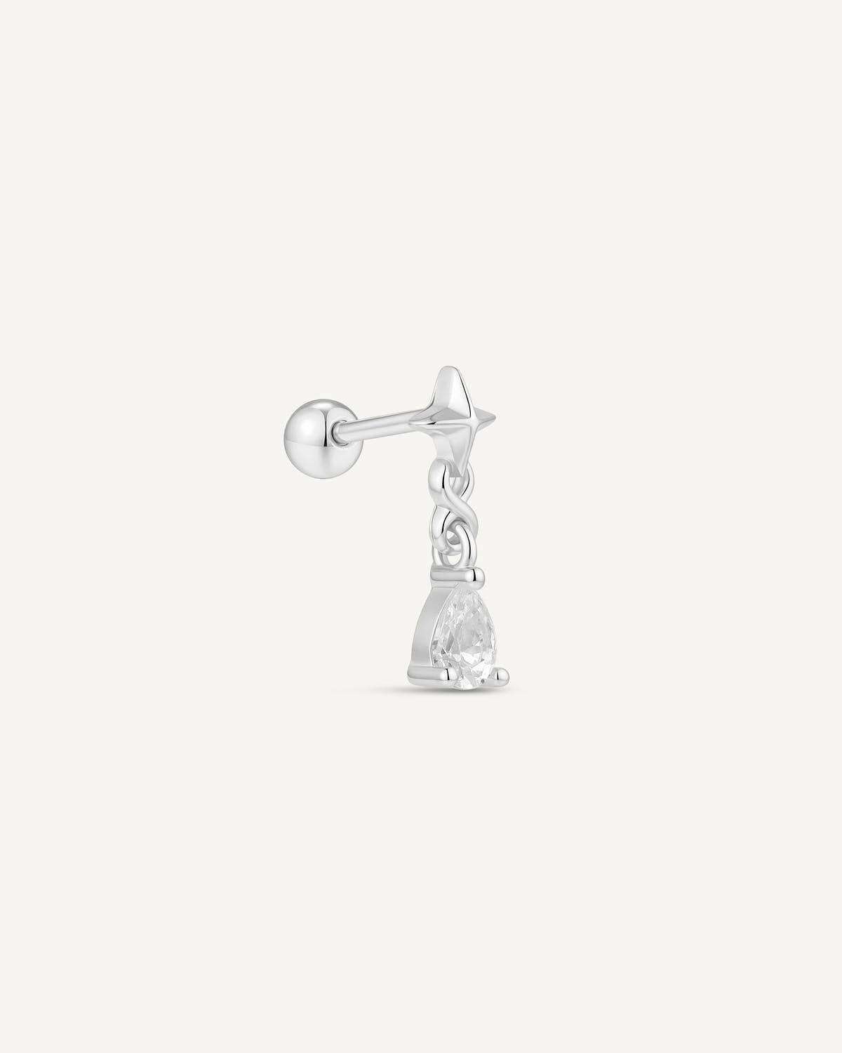 Star Teardrop Chain Barbell Studs In Silver