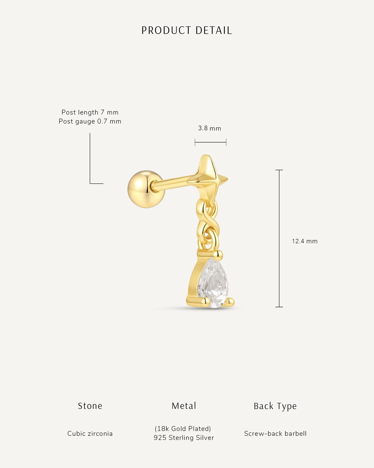 Star Teardrop Chain Barbell Studs In Gold