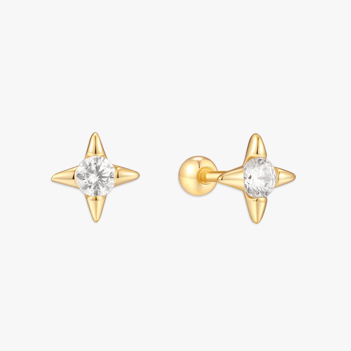 North Star CZ Barbell Studs in Gold