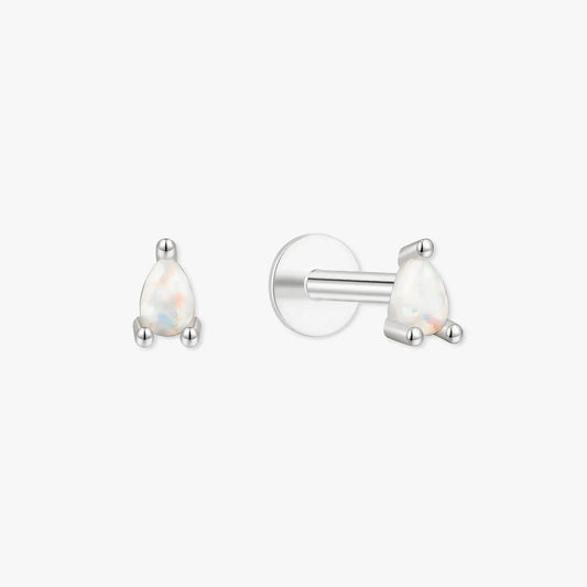 Teardrop Opal Flat Back Studs In Silver