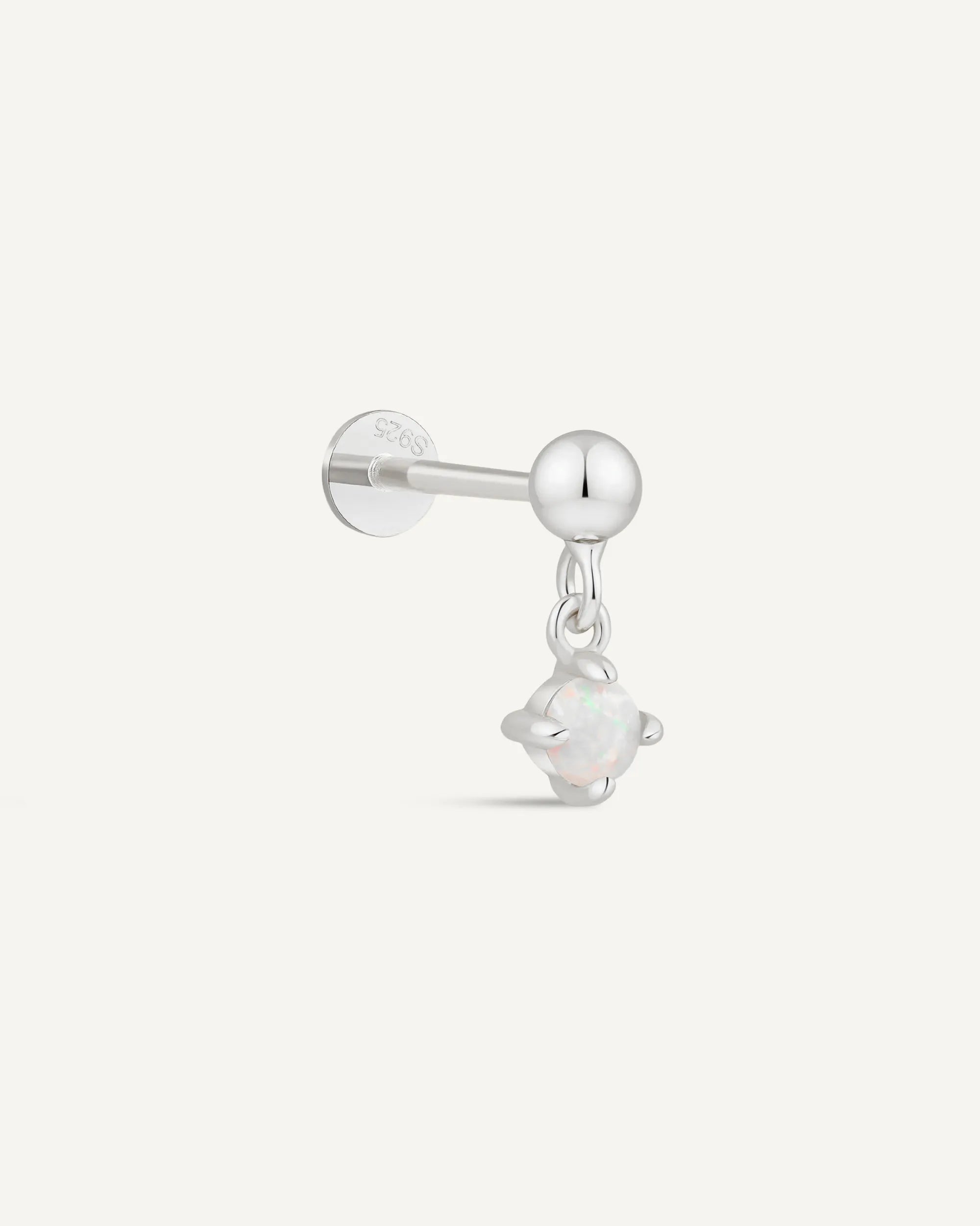 Opal Drop Flat Back Stud In Silver