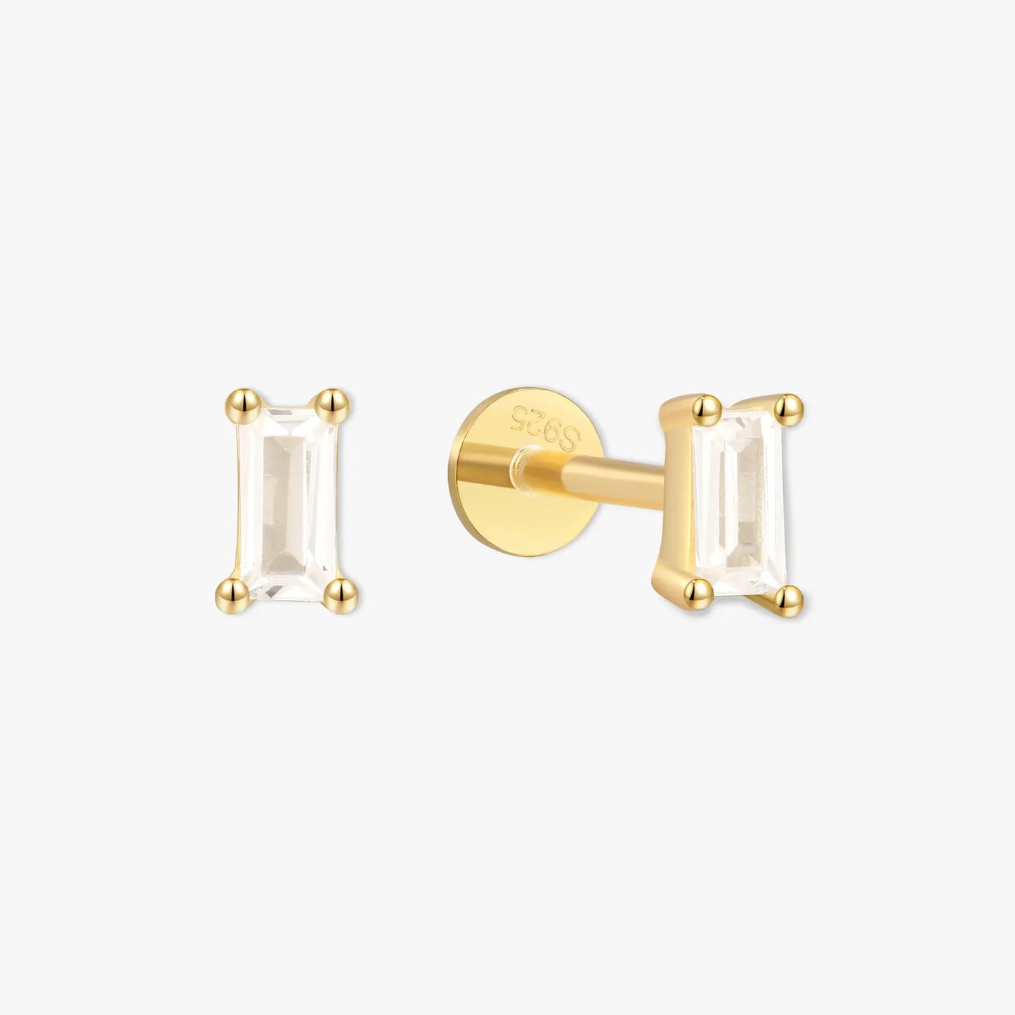 Baguette Flat Back Studs in Gold