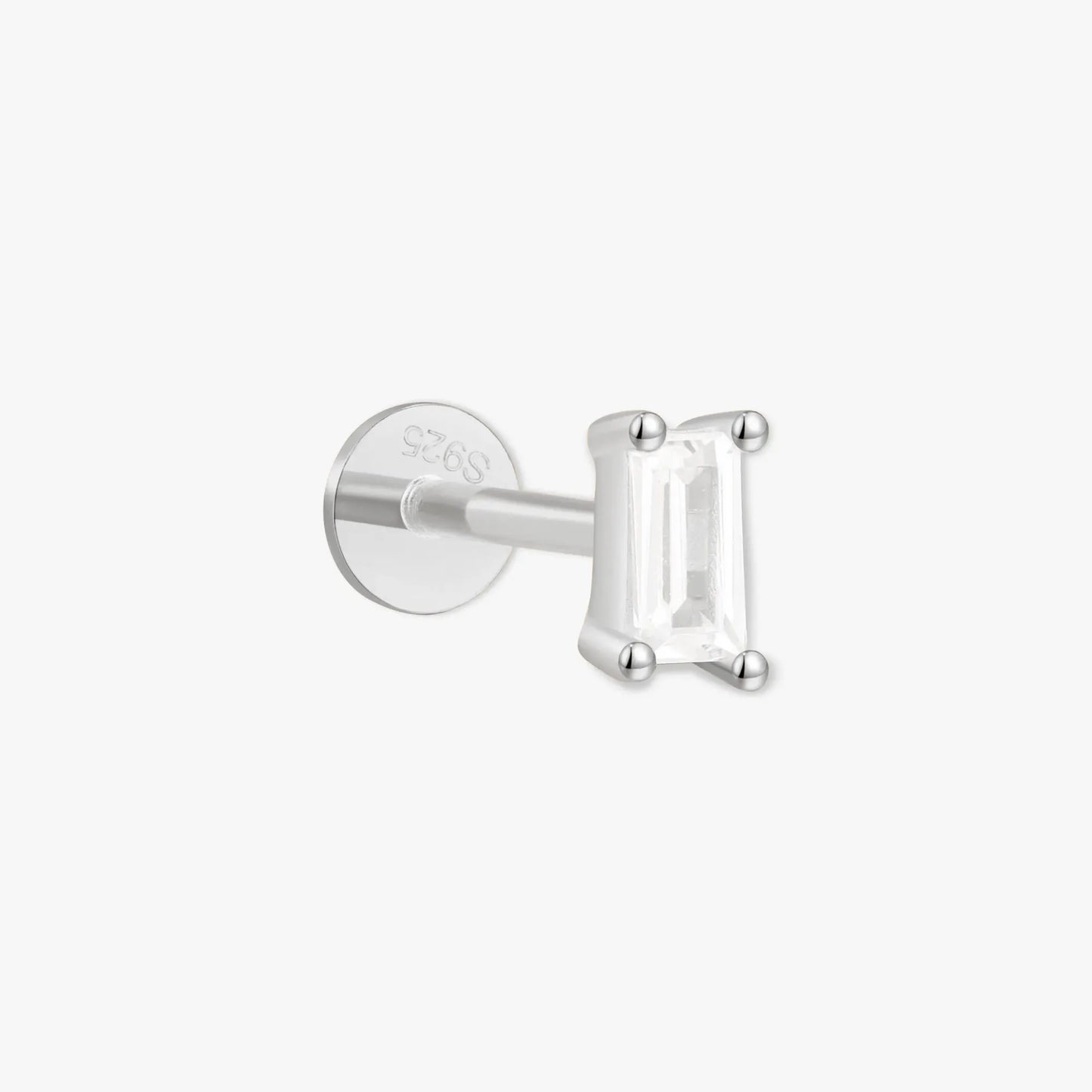 Crystal Baguette Cartilage Studs in Silver