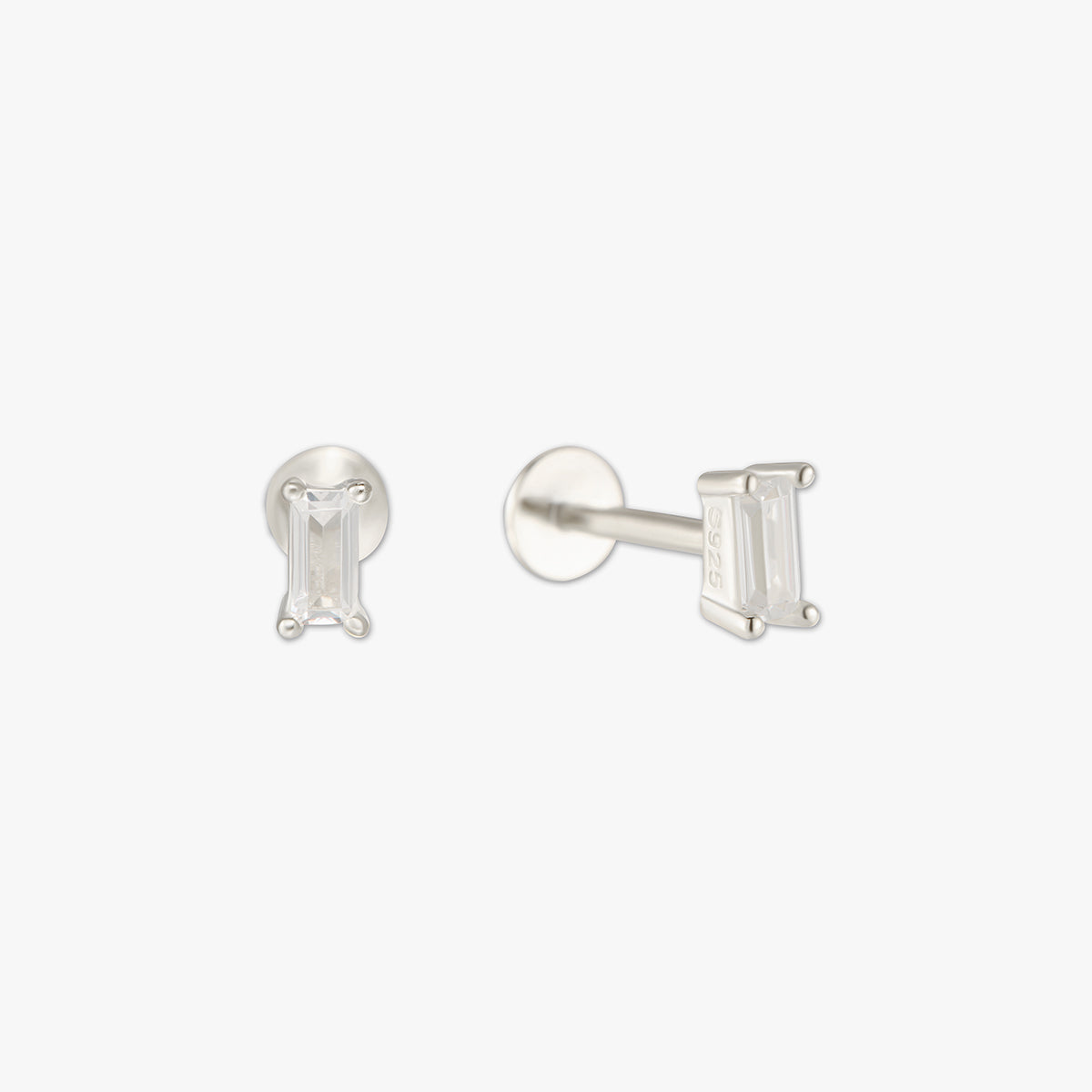 Crystal Baguette Cartilage Studs in Silver