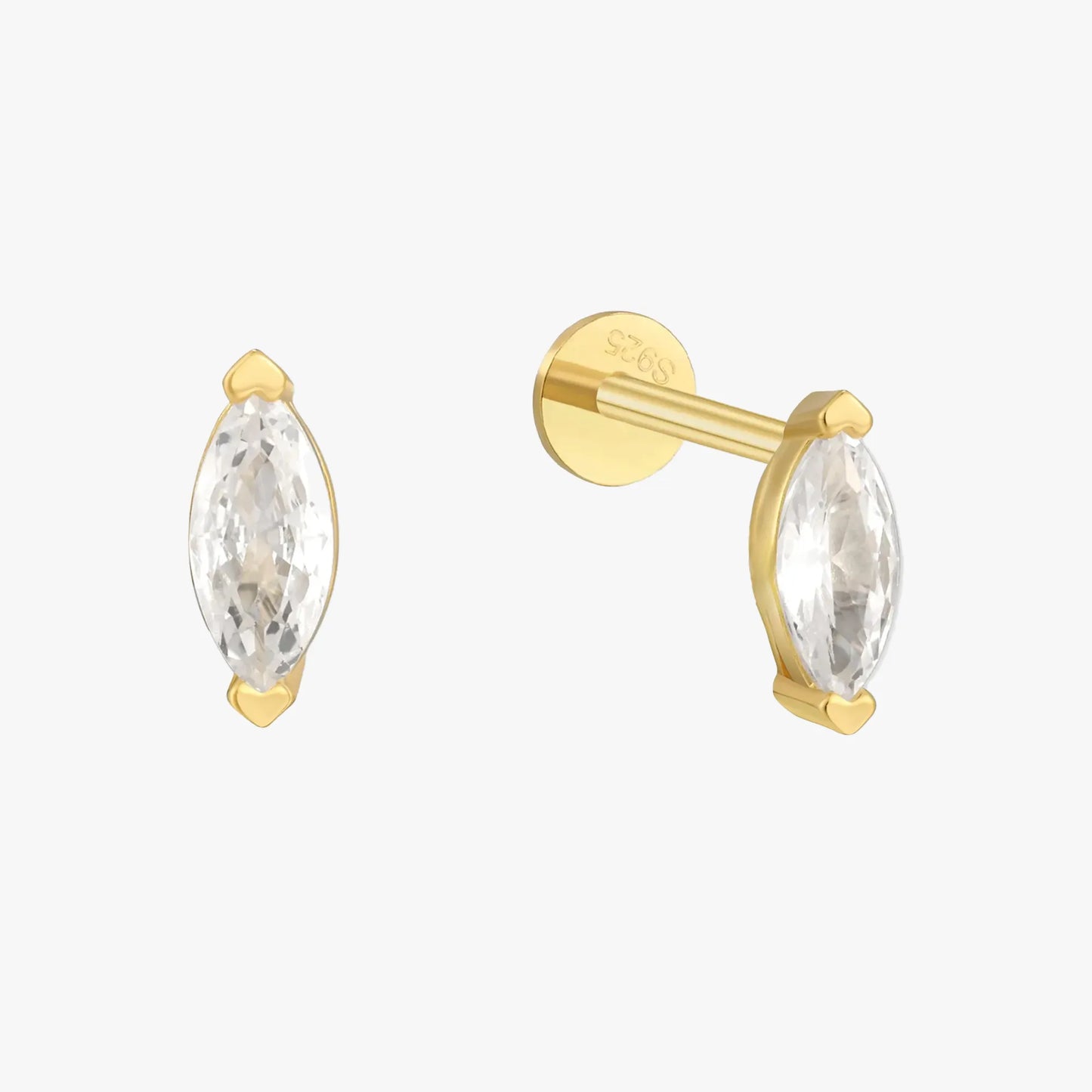 Crystal Marquise Flat Back Studs in Gold