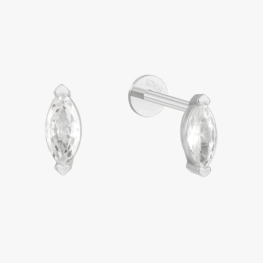 Crystal Marquise Flat Back Studs in Silver
