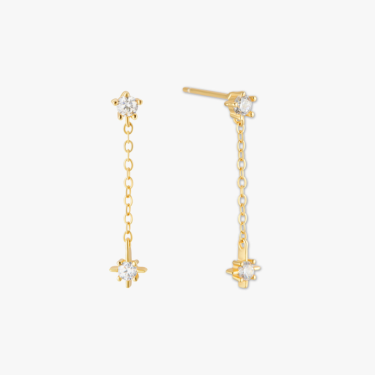 Crystal Star Chain Dangle Earrings in Gold