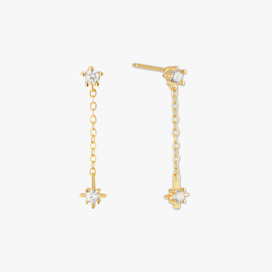 Crystal Star Chain Dangle Earrings in Gold
