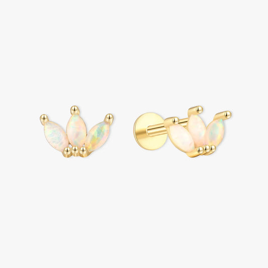 Opal Marquise Cluster Flat Back Studs in Gold